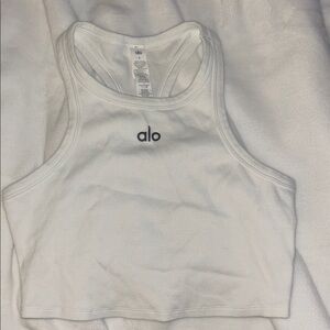 ALO Yoga White Ribbed Logo Cropped Tank